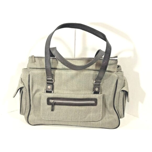 Bath Body Works Tote Khaki Green Tweed Herringbone Travel Bag Luggage Weekender - Picture 3 of 9